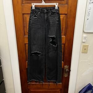 American Eagle Curvy Super High Rise Baggy Wide Leg black sz 0 Women's